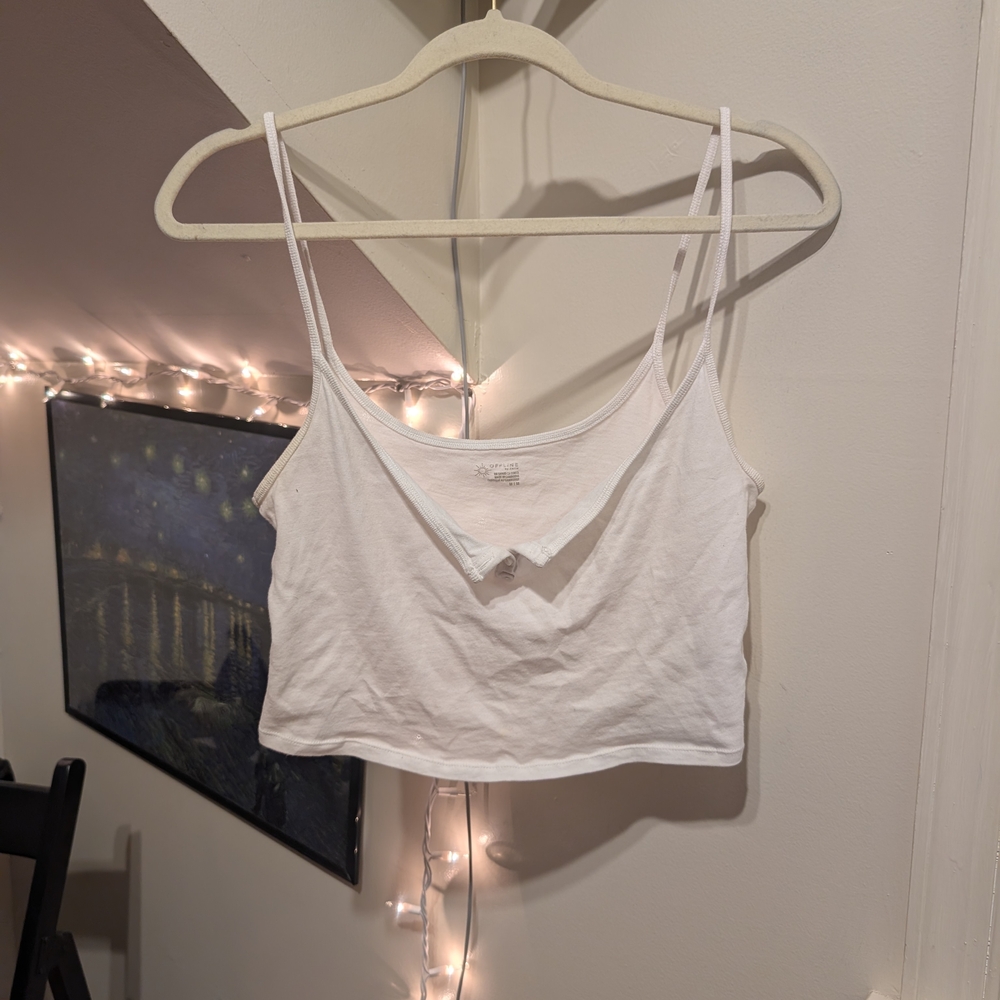 Offline Spaghetti Strap ButtonWhite Crop Top